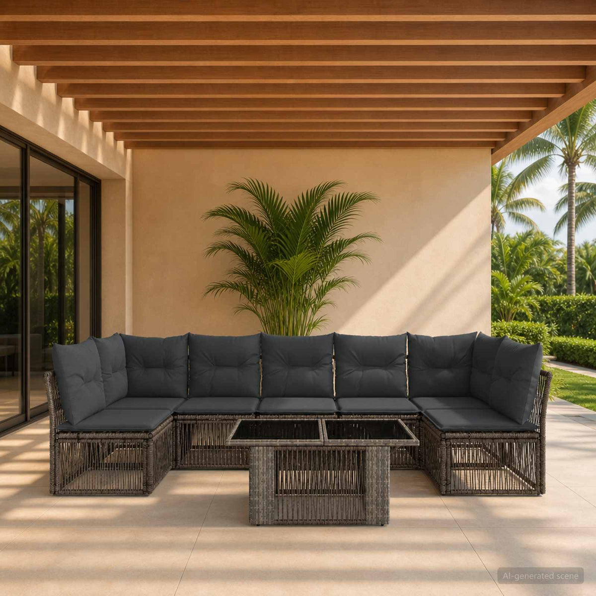 vidaXL Tuinbankenset 7 st Zwart poly rattan