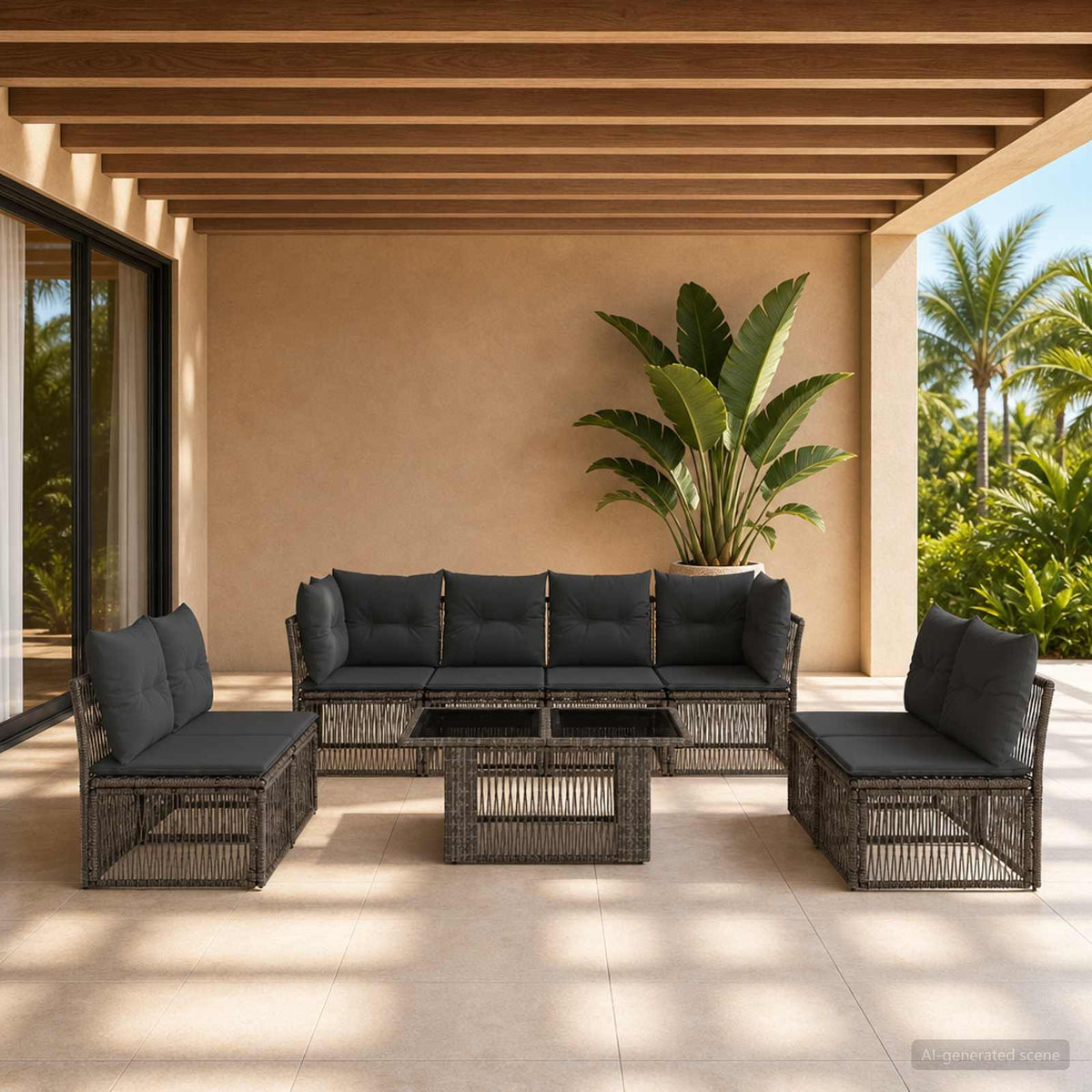 vidaXL Tuinbankenset 9 st Zwart poly rattan