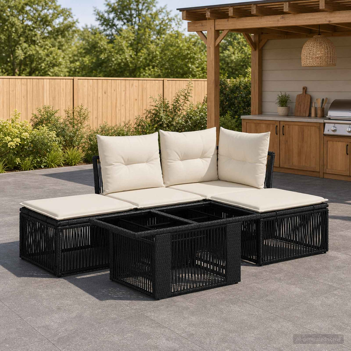 vidaXL Tuinbankenset 5 st Zwart poly rattan