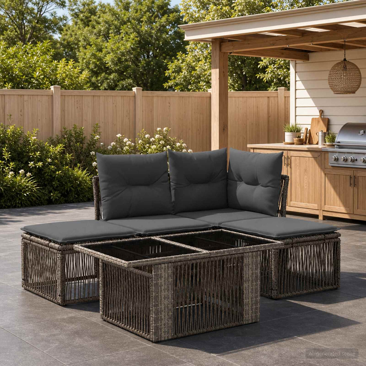 vidaXL Tuinbankenset 5 st Zwart poly rattan