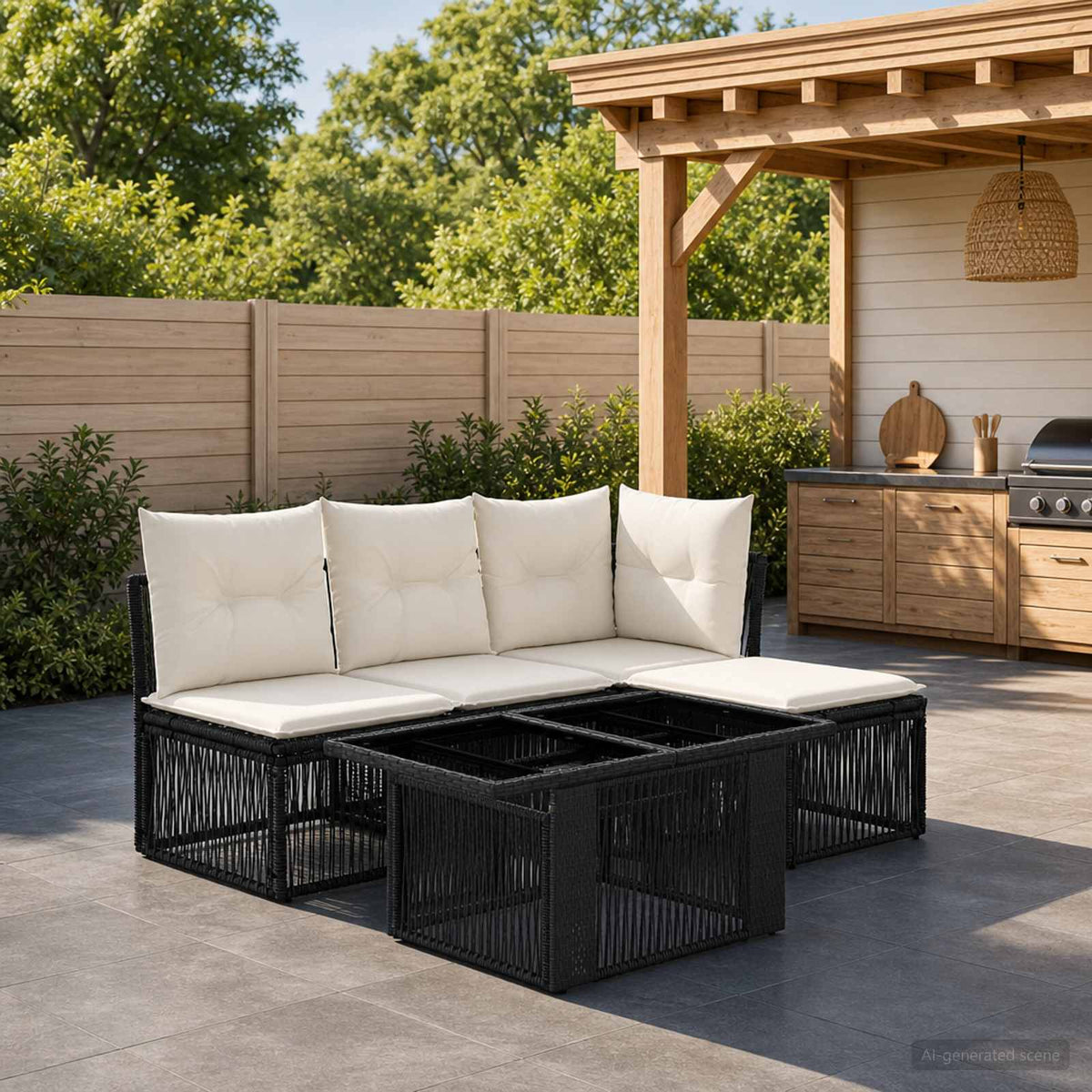 vidaXL Tuinbankenset 5 st Zwart poly rattan