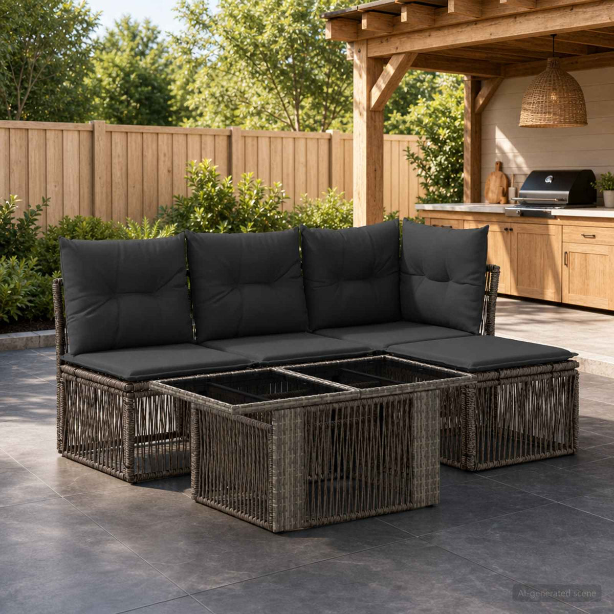 vidaXL Tuinbankenset 5 st Zwart poly rattan