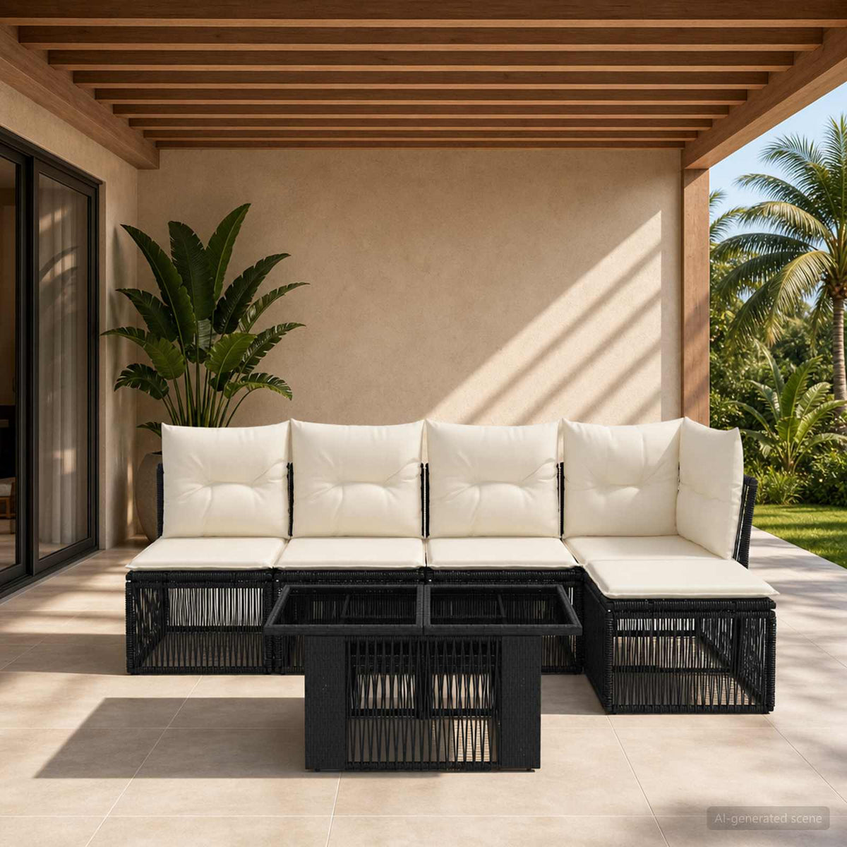 vidaXL Tuinbankenset 6 st Zwart poly rattan