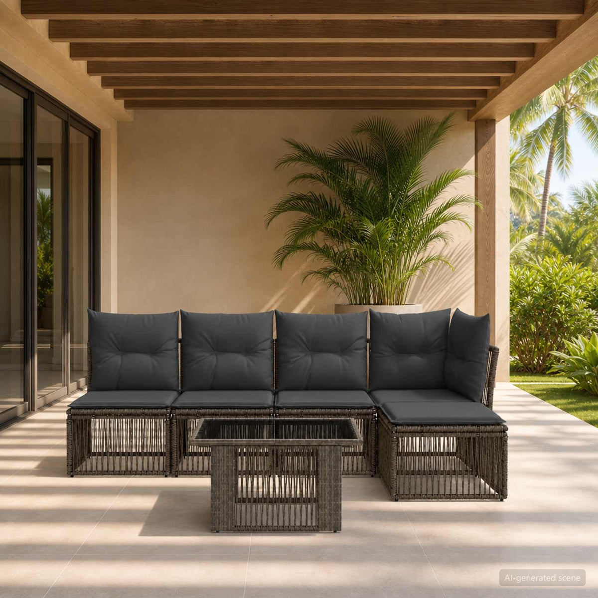 vidaXL Tuinbankenset 6 st Zwart poly rattan