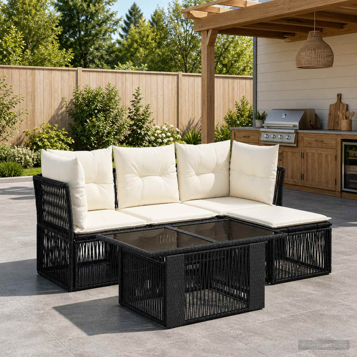 vidaXL Tuinbankenset 5 st Zwart poly rattan