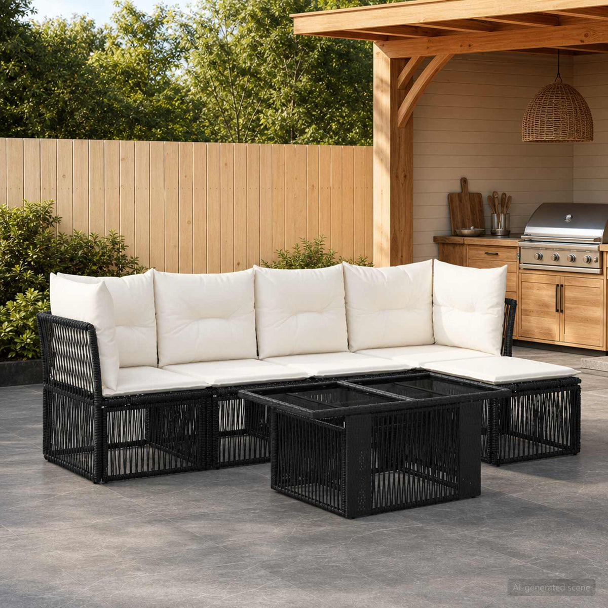 vidaXL Tuinbankenset 6 st Zwart poly rattan