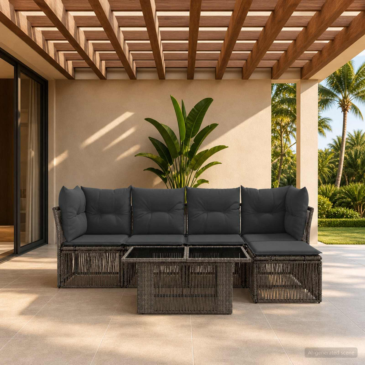 vidaXL Tuinbankenset 6 st Zwart poly rattan