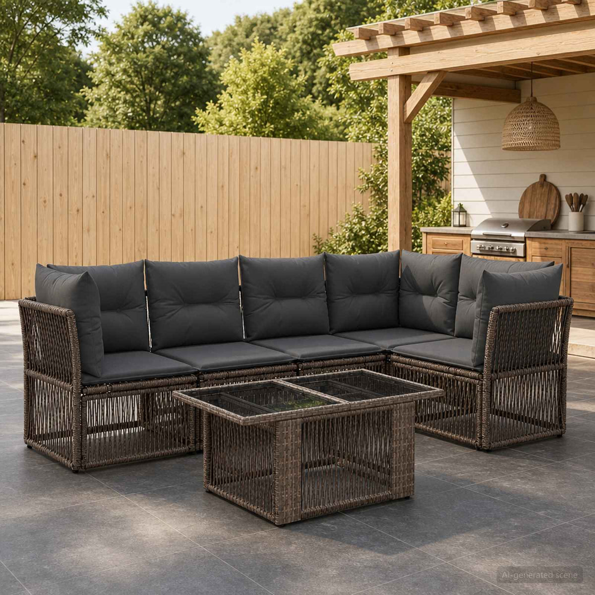 vidaXL Tuinbankenset 6 st Zwart poly rattan