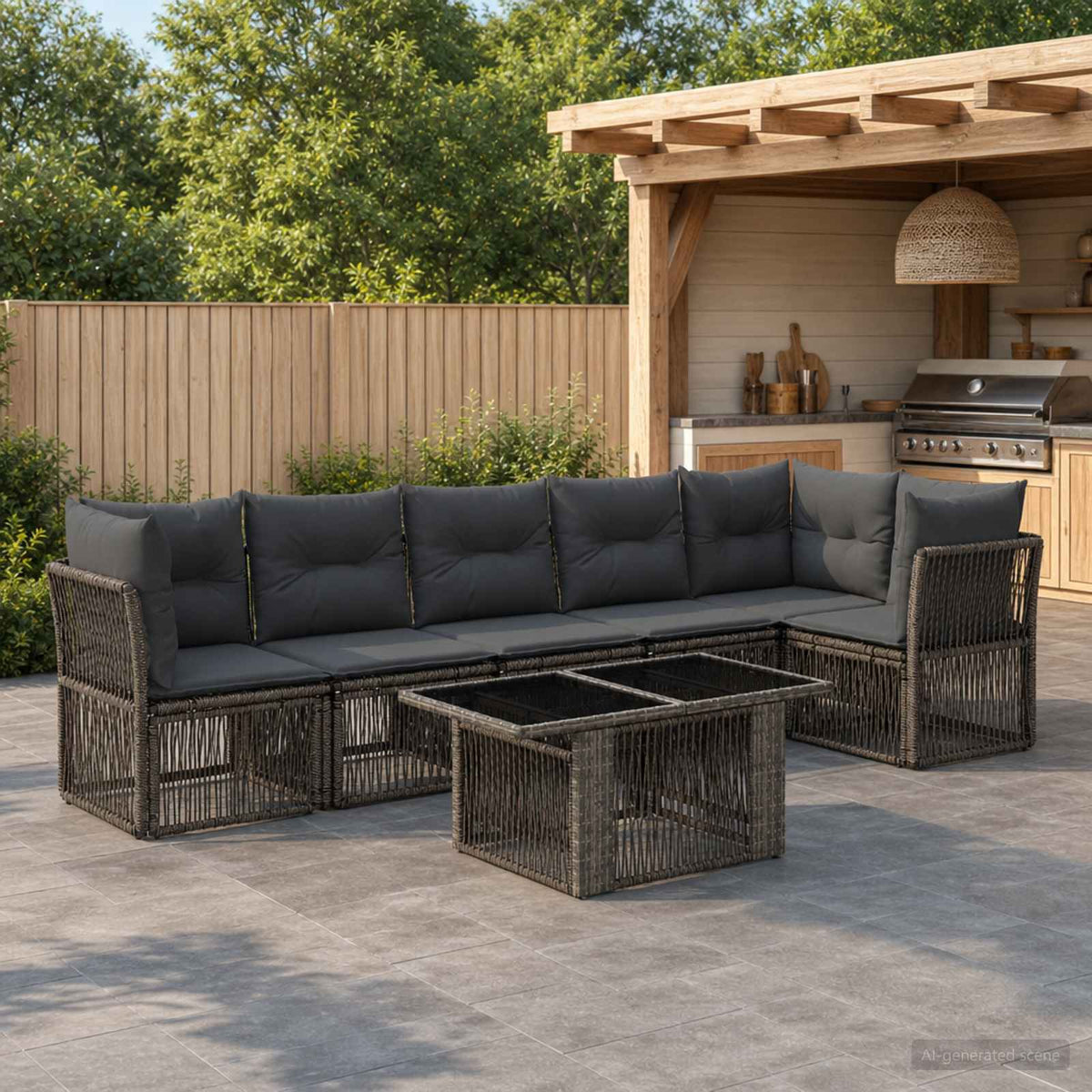 vidaXL Tuinbankenset 7 st Zwart poly rattan