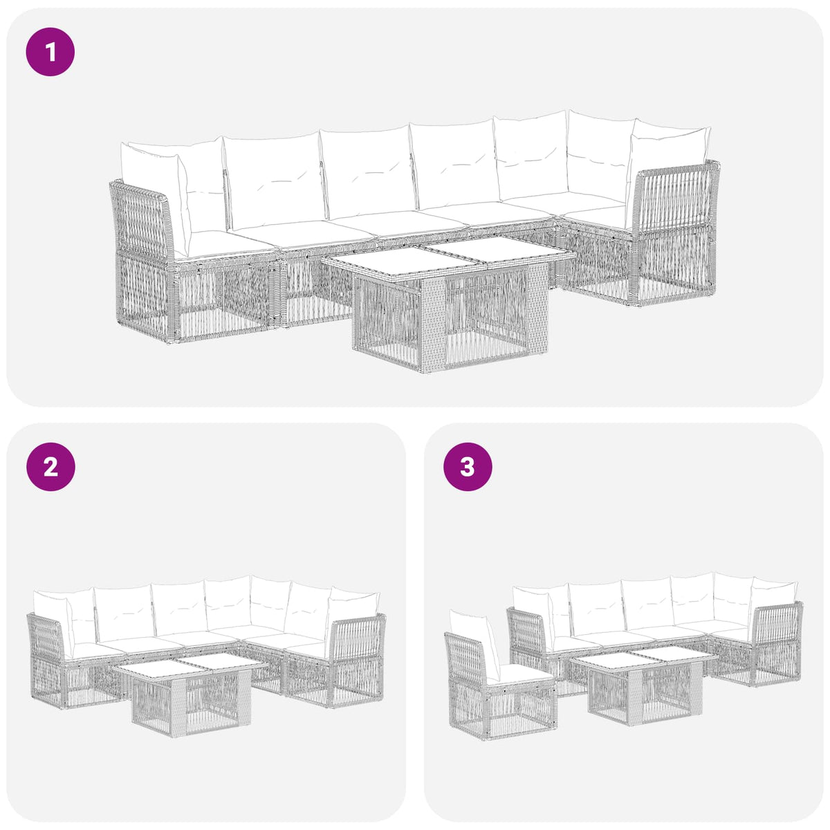 vidaXL Tuinbankenset 7 st Zwart poly rattan