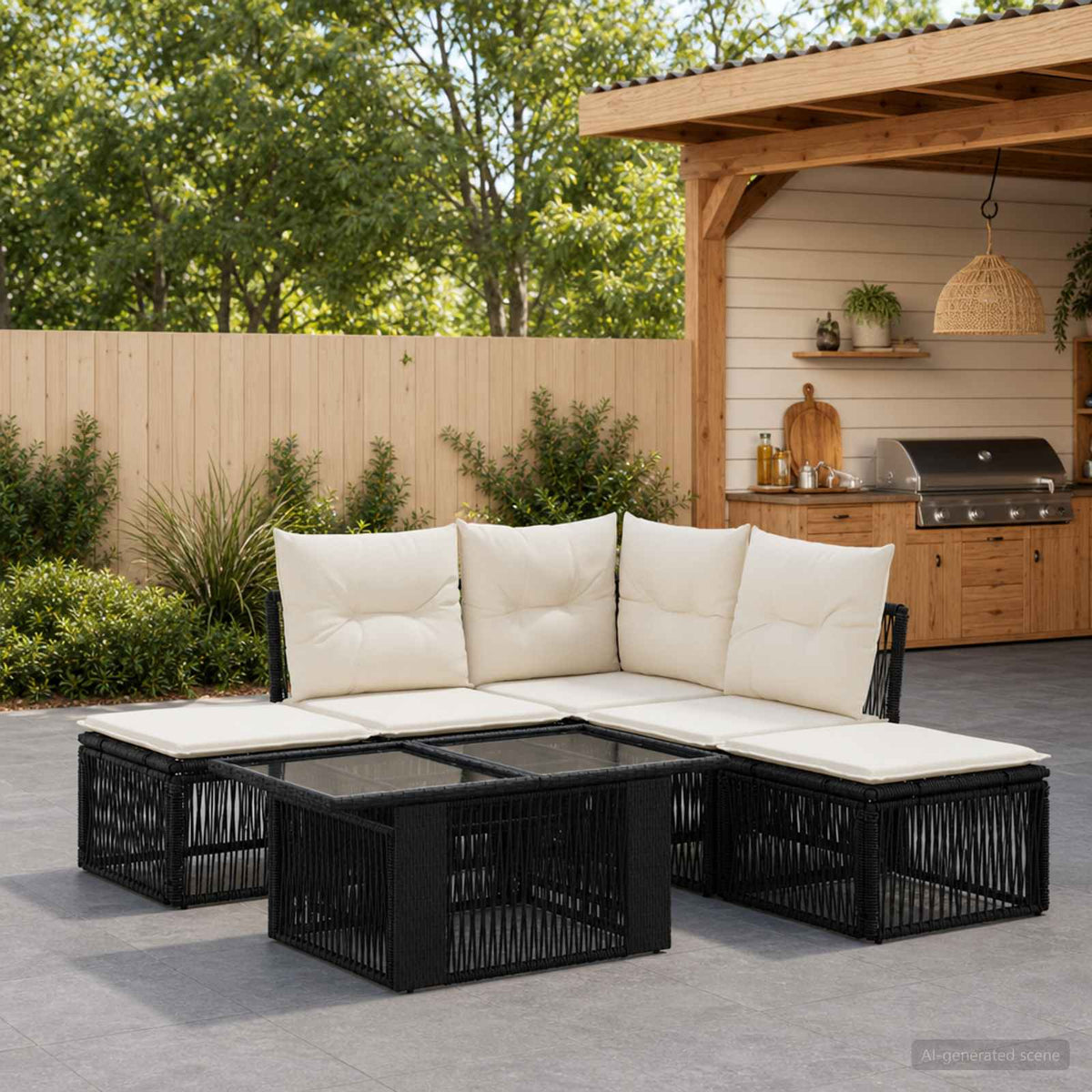 vidaXL Tuinbankenset 6 st Zwart poly rattan