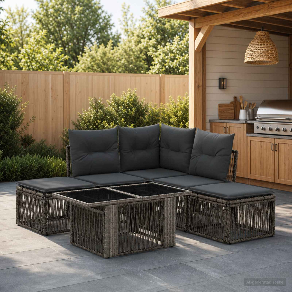 vidaXL Tuinbankenset 6 st Zwart poly rattan