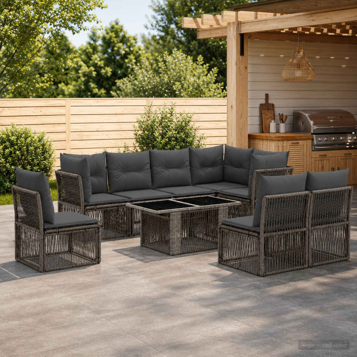 vidaXL Tuinbankenset 9 st Zwart poly rattan