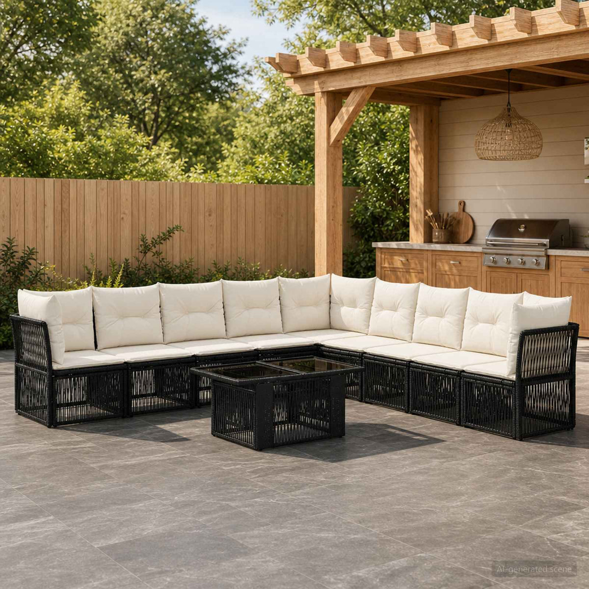 vidaXL Tuinbankenset 10 st Zwart poly rattan