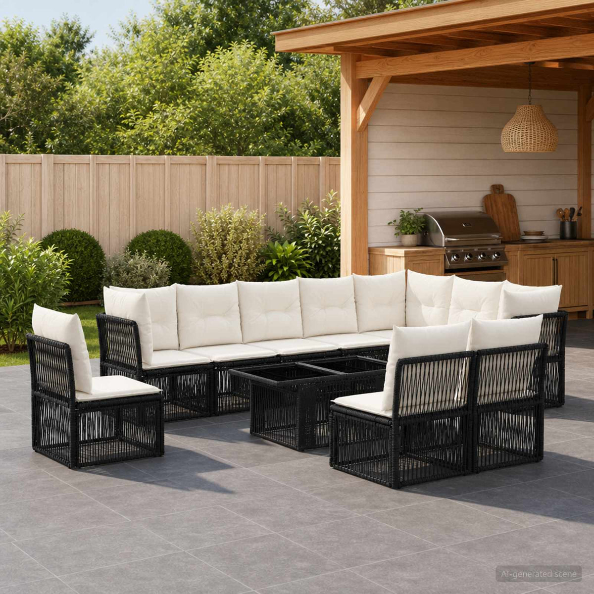 vidaXL Tuinbankenset 11 st Zwart poly rattan