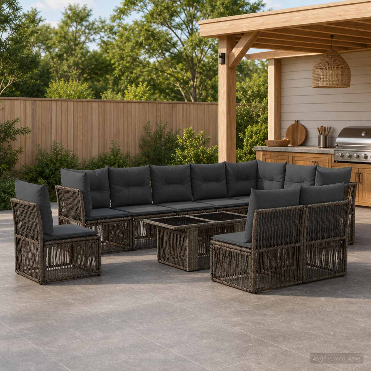 vidaXL Tuinbankenset 11 st Zwart poly rattan