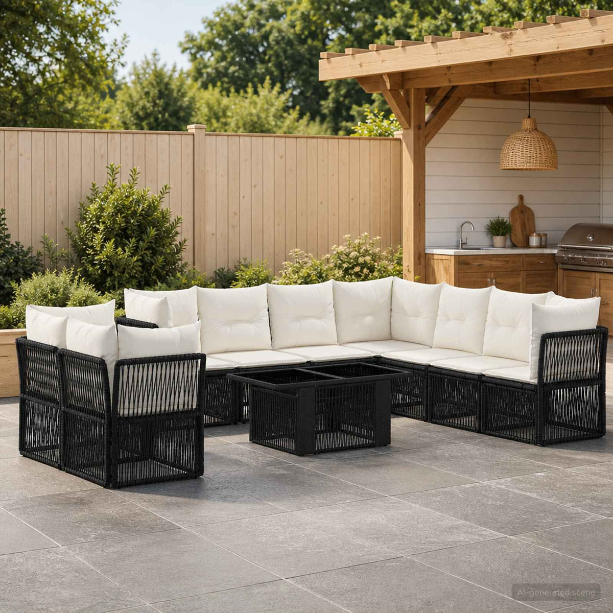 vidaXL Tuinbankenset 10 st Zwart poly rattan