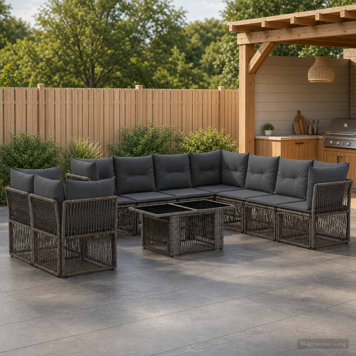 vidaXL Tuinbankenset 10 st Zwart poly rattan
