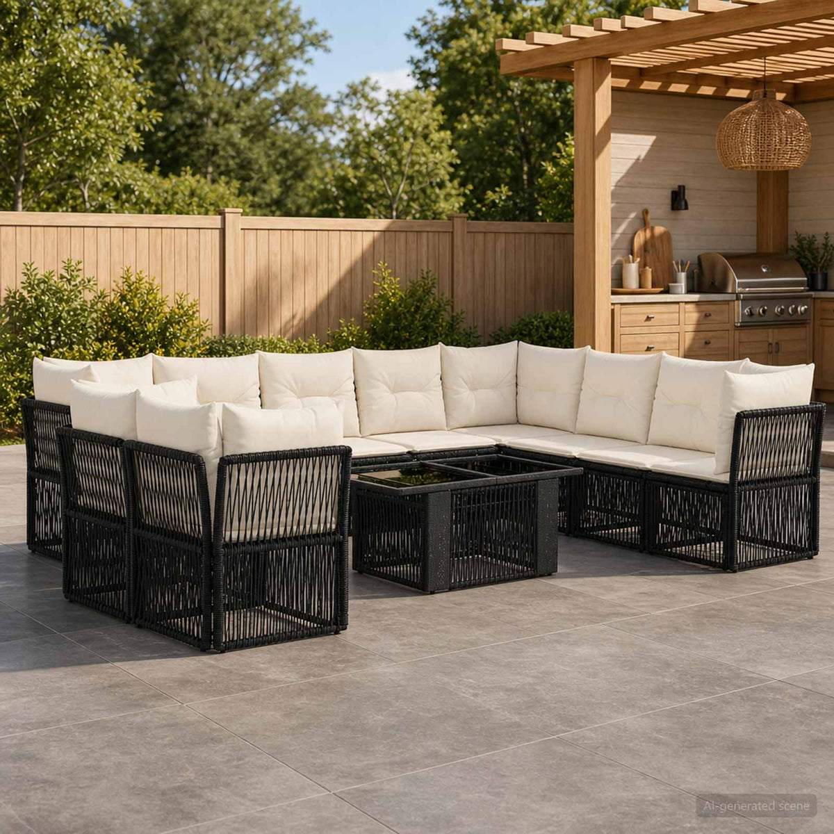 vidaXL Tuinbankenset 11 st Zwart poly rattan
