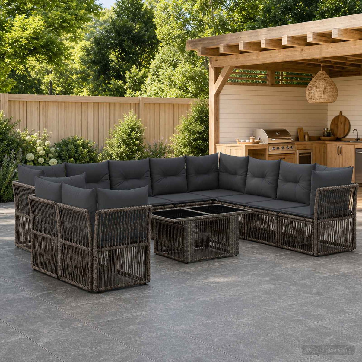vidaXL Tuinbankenset 11 st Zwart poly rattan