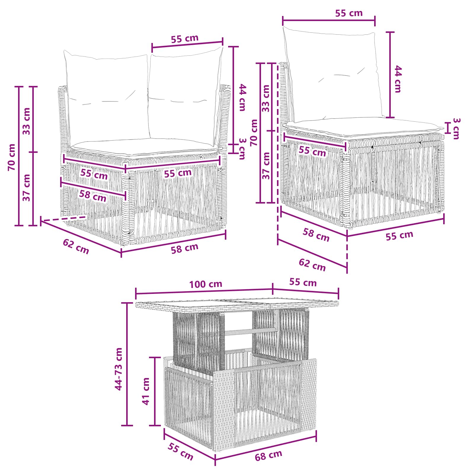 vidaXL Tuinbankenset 8 st Zwart poly rattan