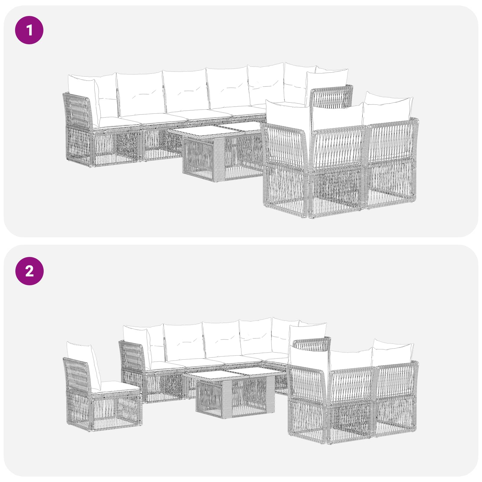 vidaXL Tuinbankenset 8 st Zwart poly rattan
