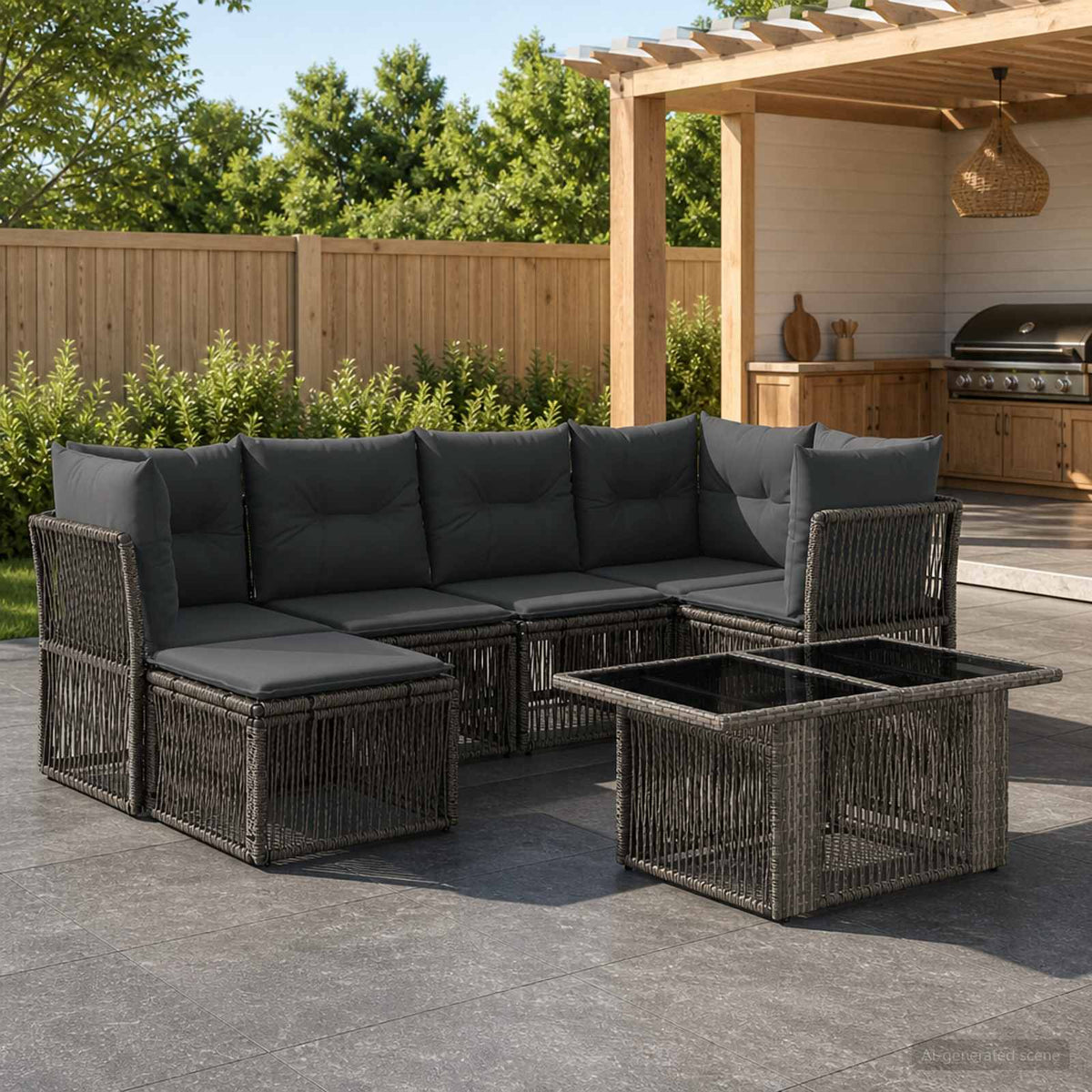 vidaXL Tuinbankenset 7 st Zwart poly rattan