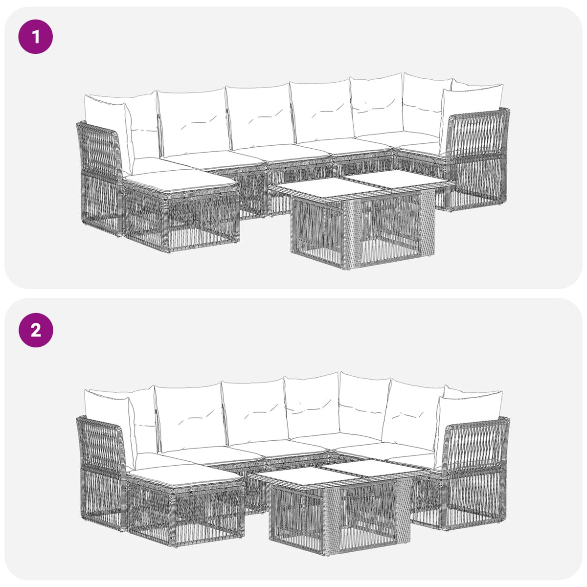 vidaXL Tuinbankenset 8 st Zwart poly rattan