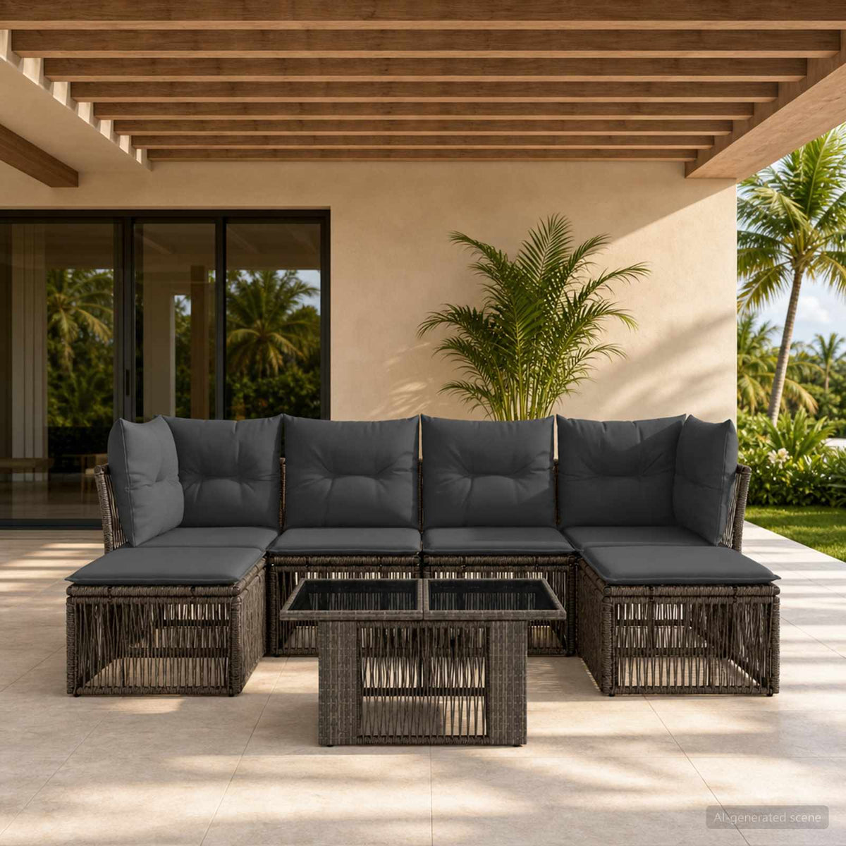 vidaXL Tuinbankenset 7 st Zwart poly rattan
