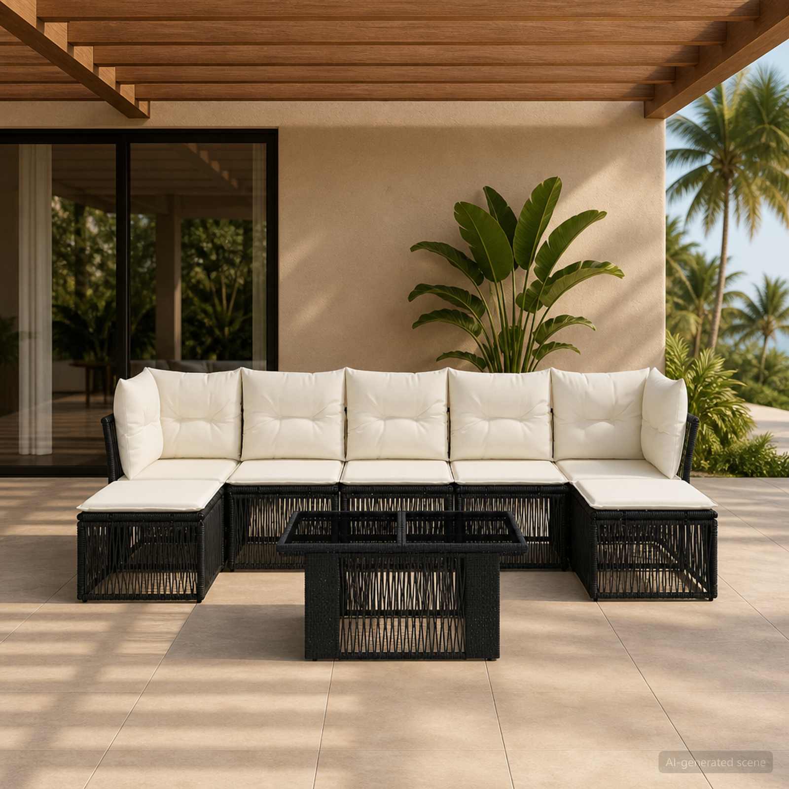 vidaXL Tuinbankenset 8 st Zwart poly rattan