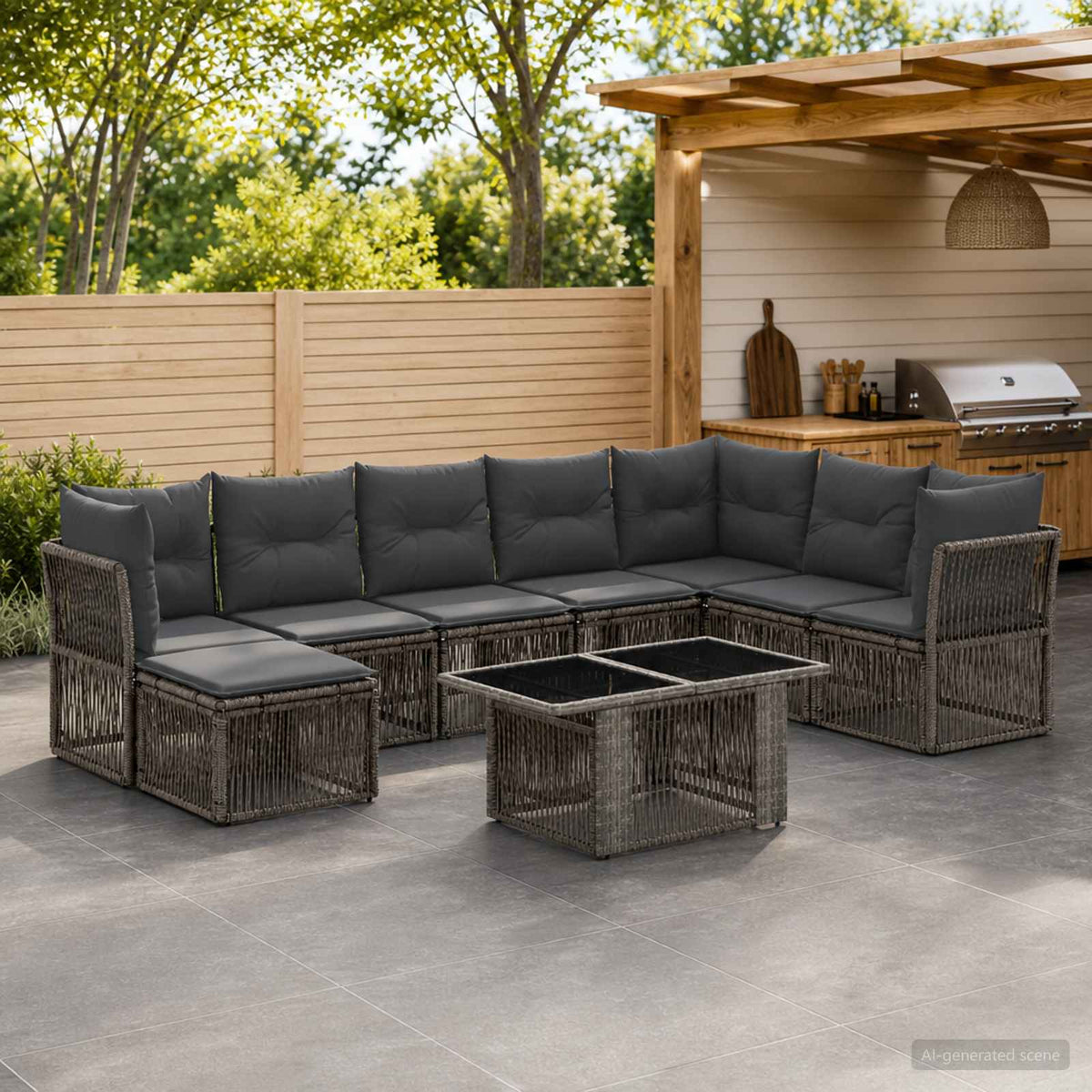 vidaXL Tuinbankenset 9 st Zwart poly rattan