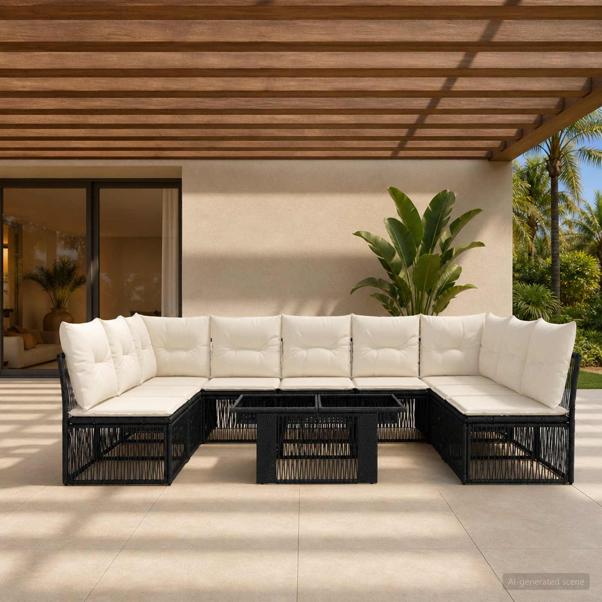 vidaXL Tuinbankenset 10 st Zwart poly rattan