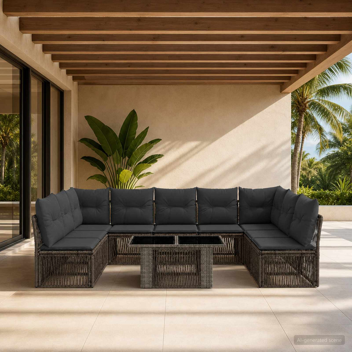 vidaXL Tuinbankenset 10 st Zwart poly rattan