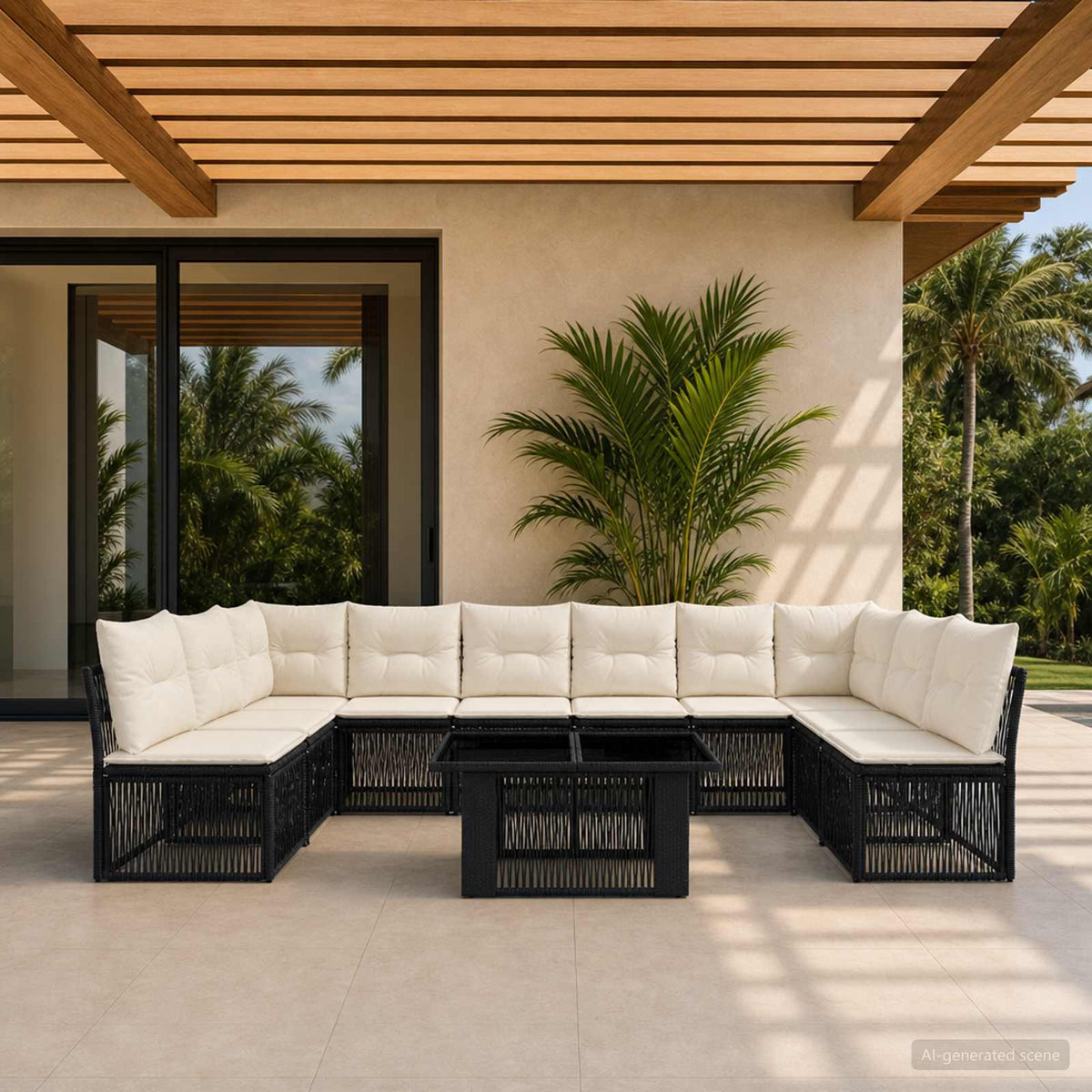 vidaXL Tuinbankenset 11 st Zwart poly rattan