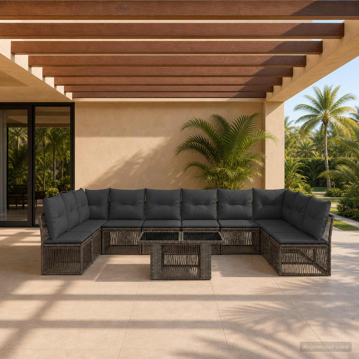 vidaXL Tuinbankenset 11 st Zwart poly rattan