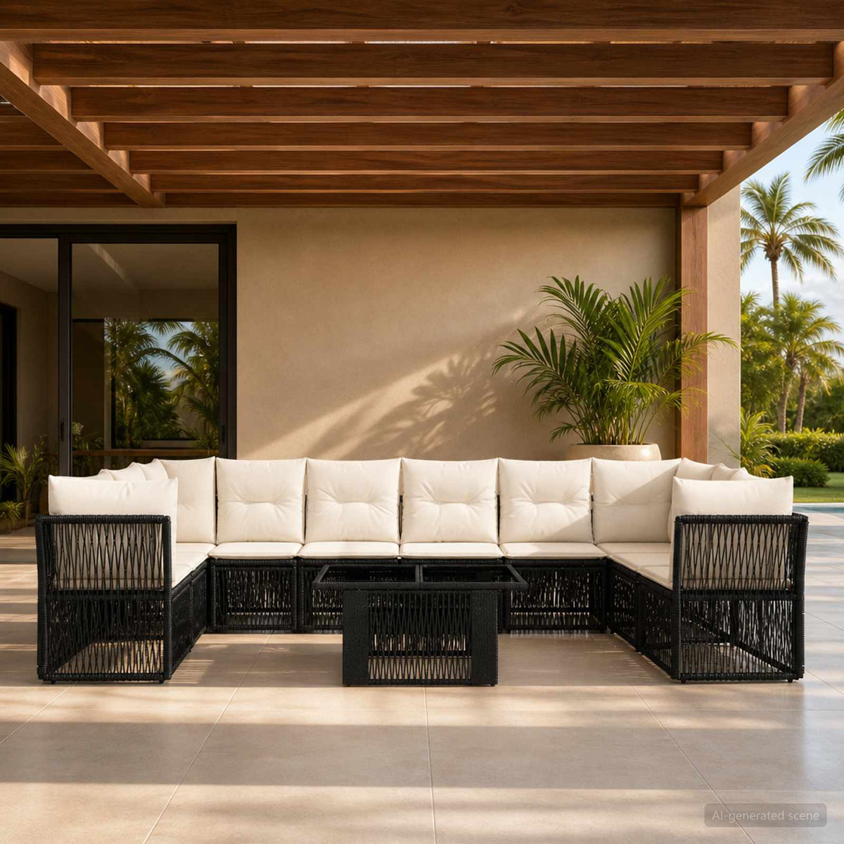 vidaXL Tuinbankenset 11 st Zwart poly rattan