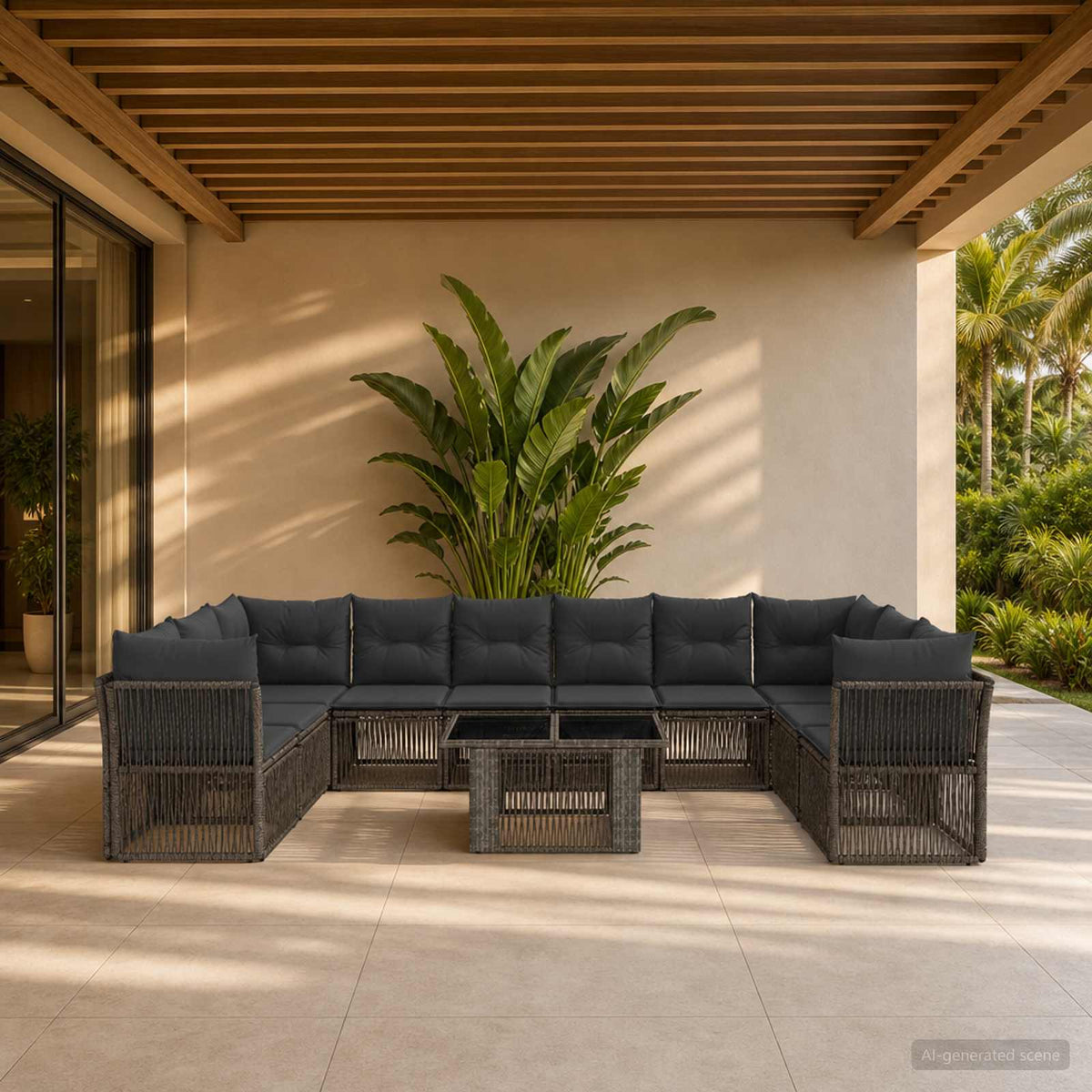 vidaXL Tuinbankenset 11 st Zwart poly rattan