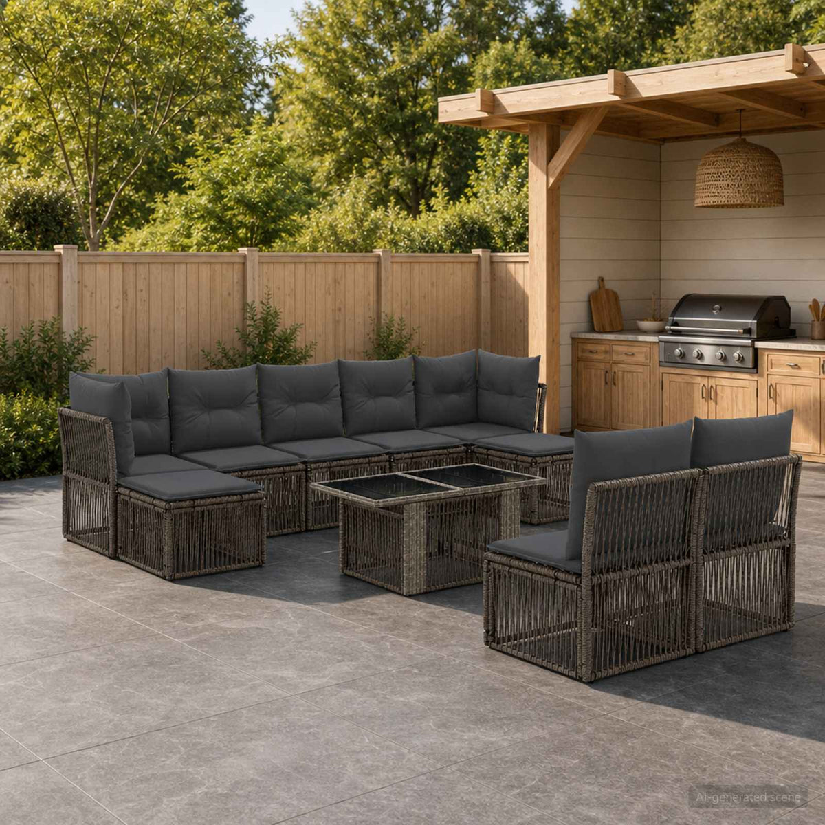 vidaXL Tuinbankenset 10 st Zwart poly rattan