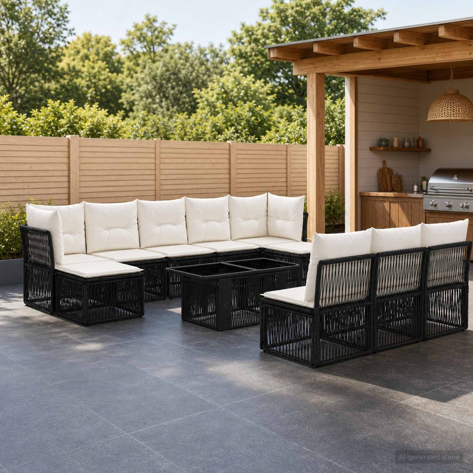 vidaXL Tuinbankenset 11 st Zwart poly rattan