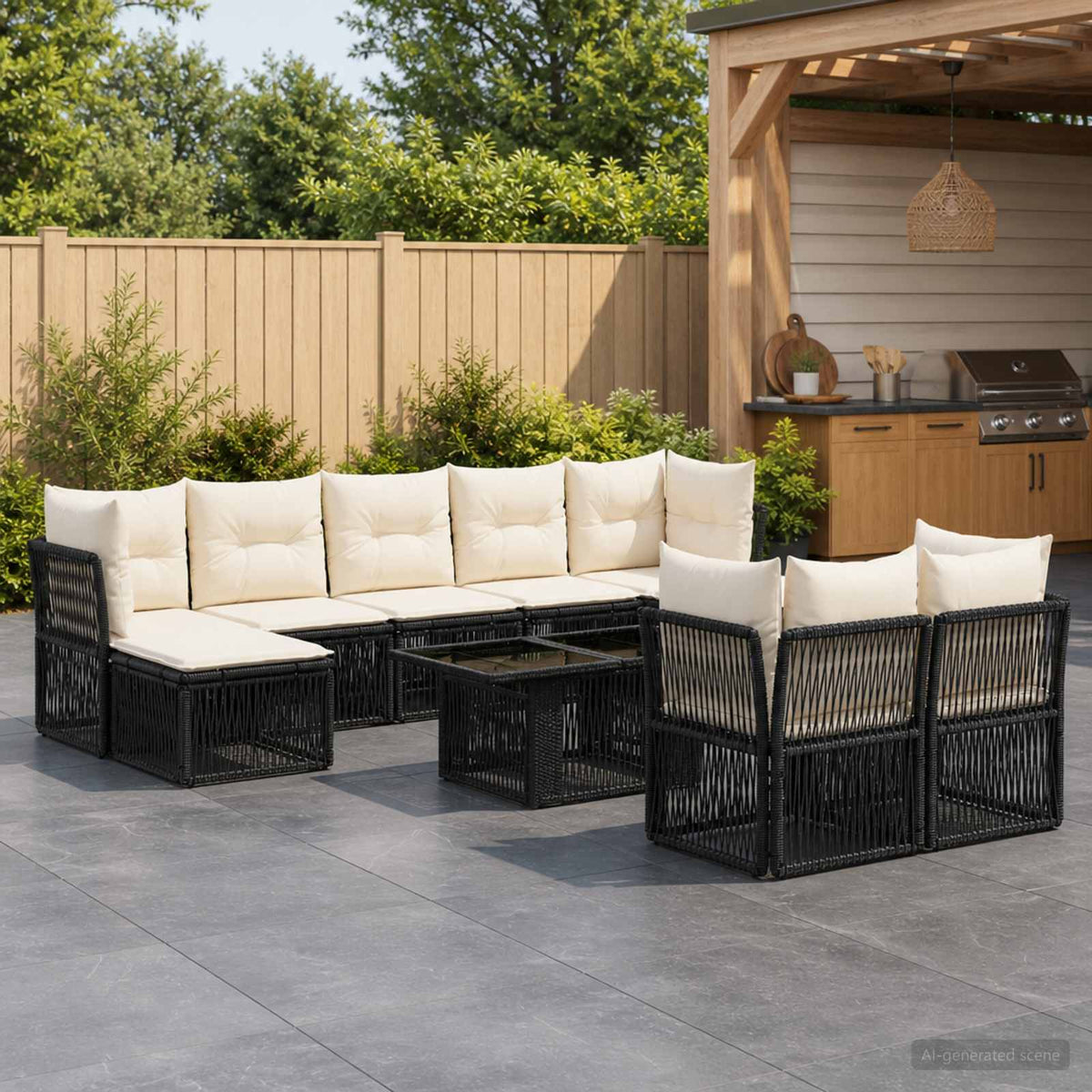vidaXL Tuinbankenset 10 st Zwart poly rattan