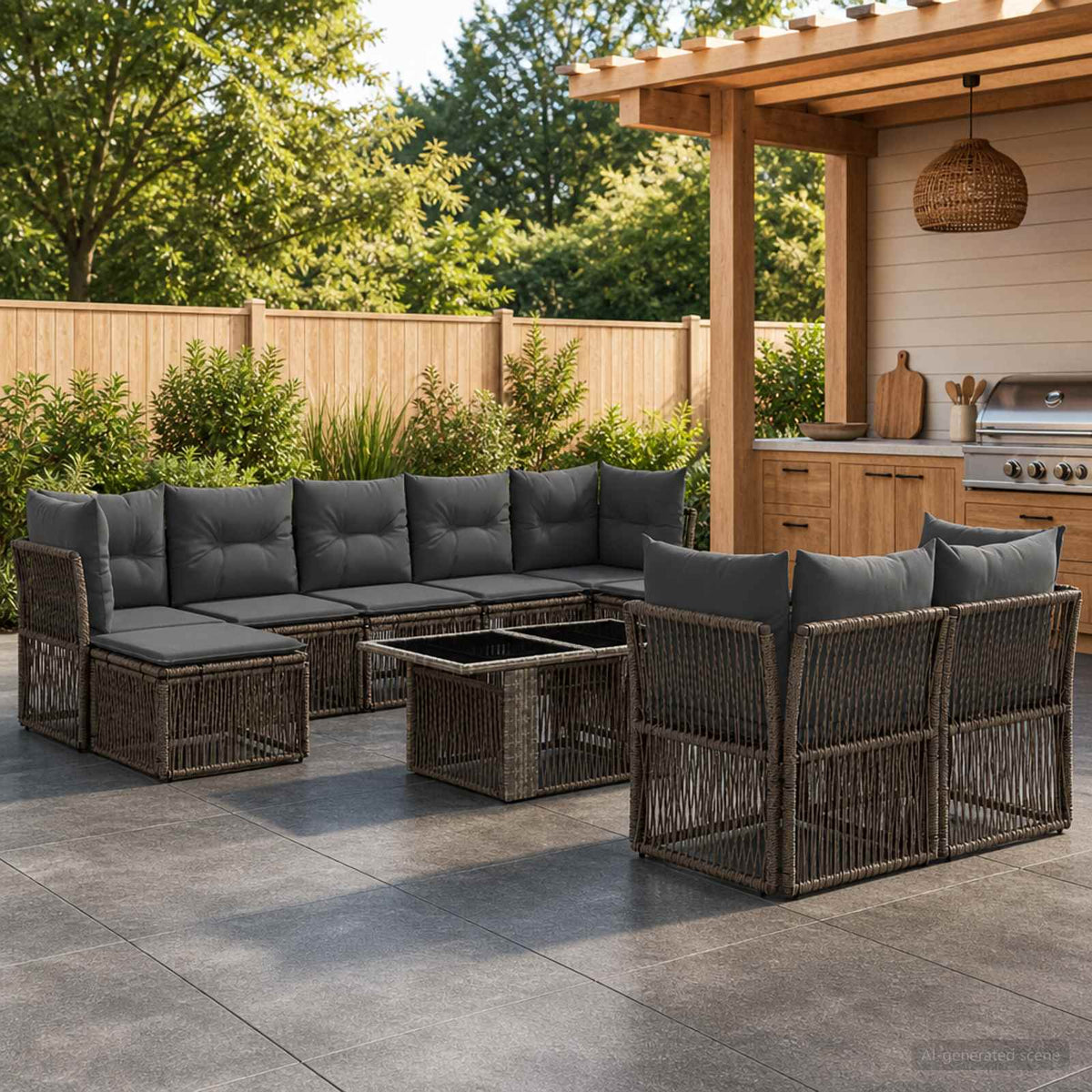 vidaXL Tuinbankenset 10 st Zwart poly rattan