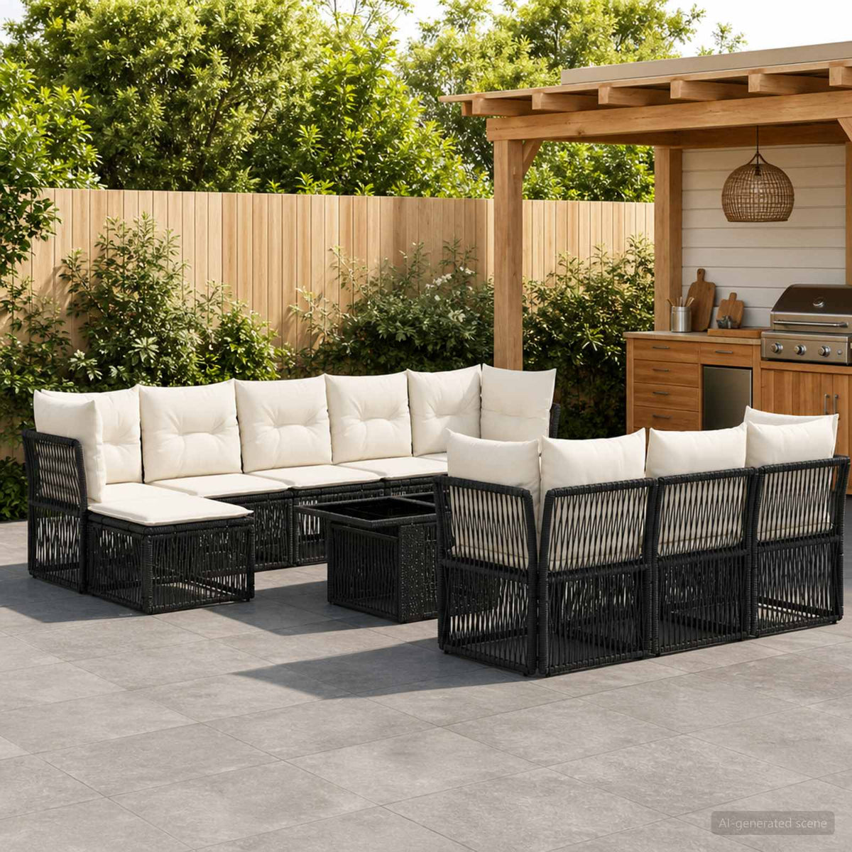 vidaXL Tuinbankenset 11 st Zwart poly rattan