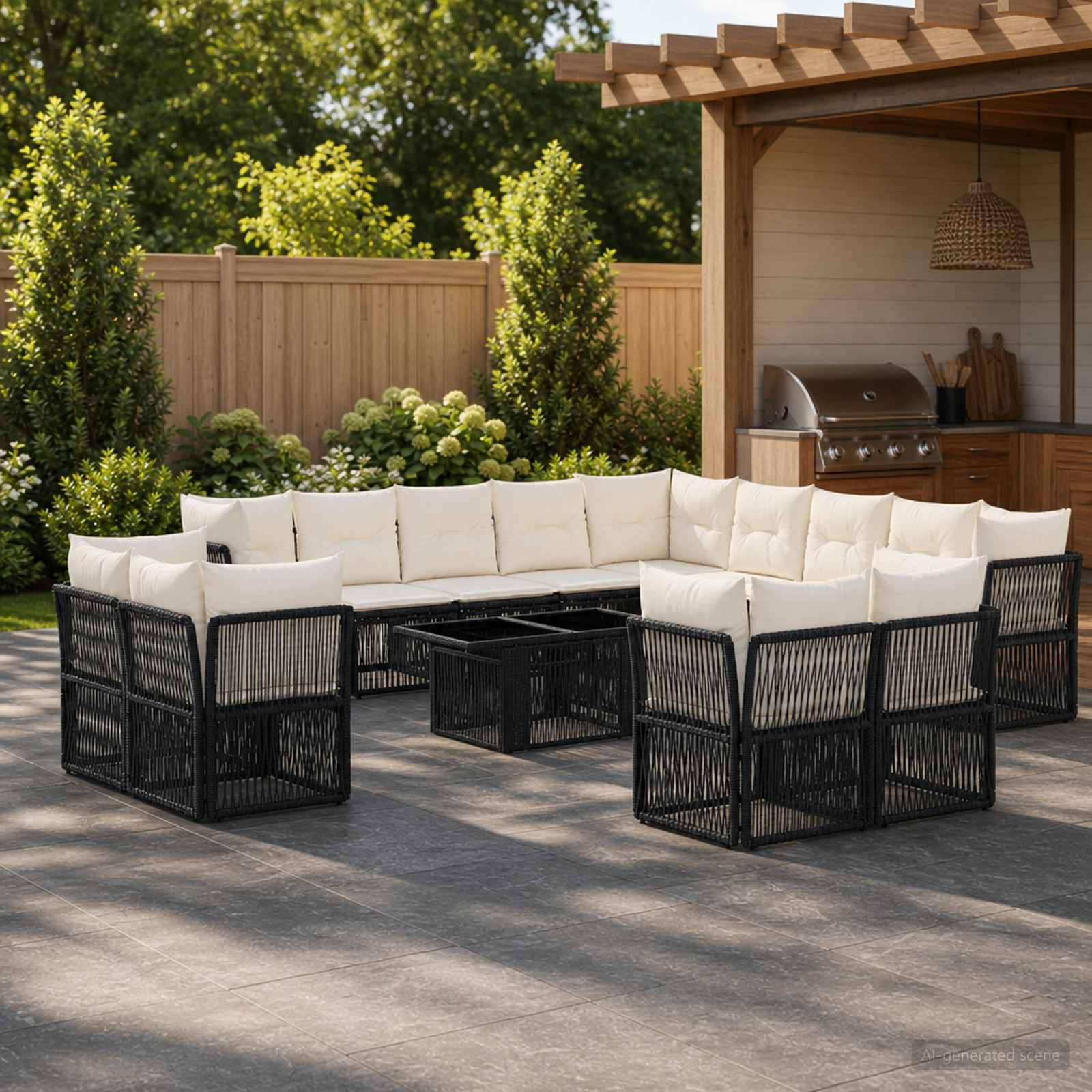 vidaXL Tuinbankenset 14 st Zwart poly rattan