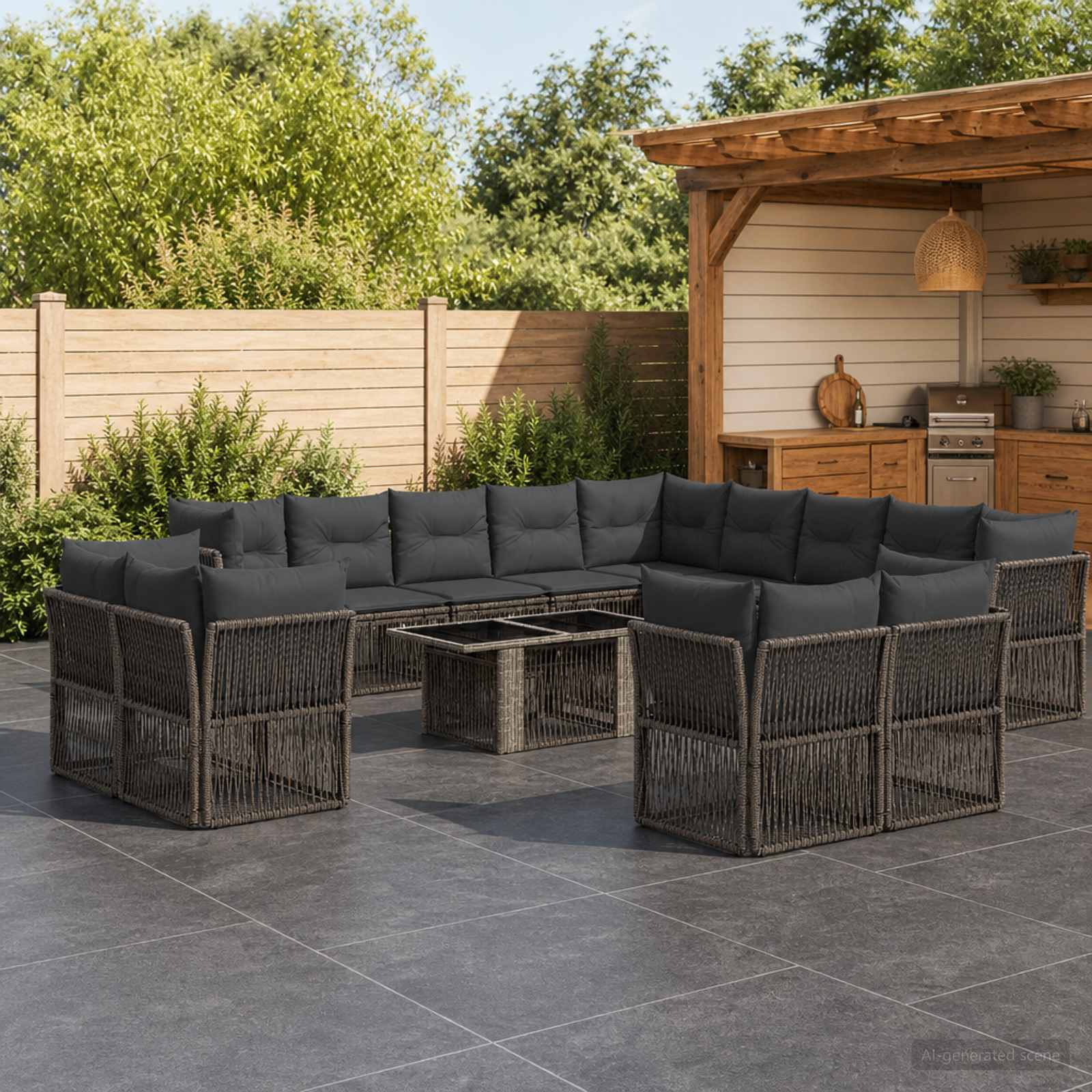 vidaXL Tuinbankenset 14 st Zwart poly rattan