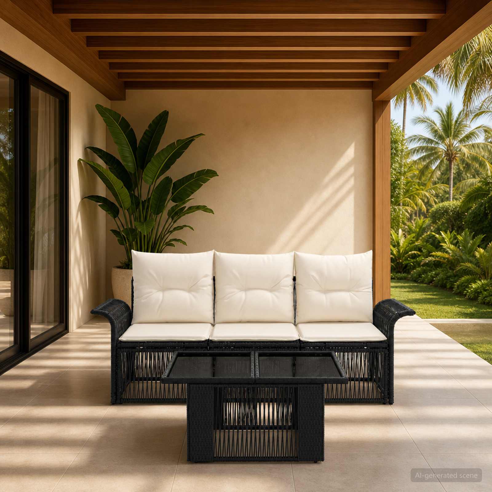 vidaXL Tuinbankenset 4 st Zwart en Cream Wit poly rattan