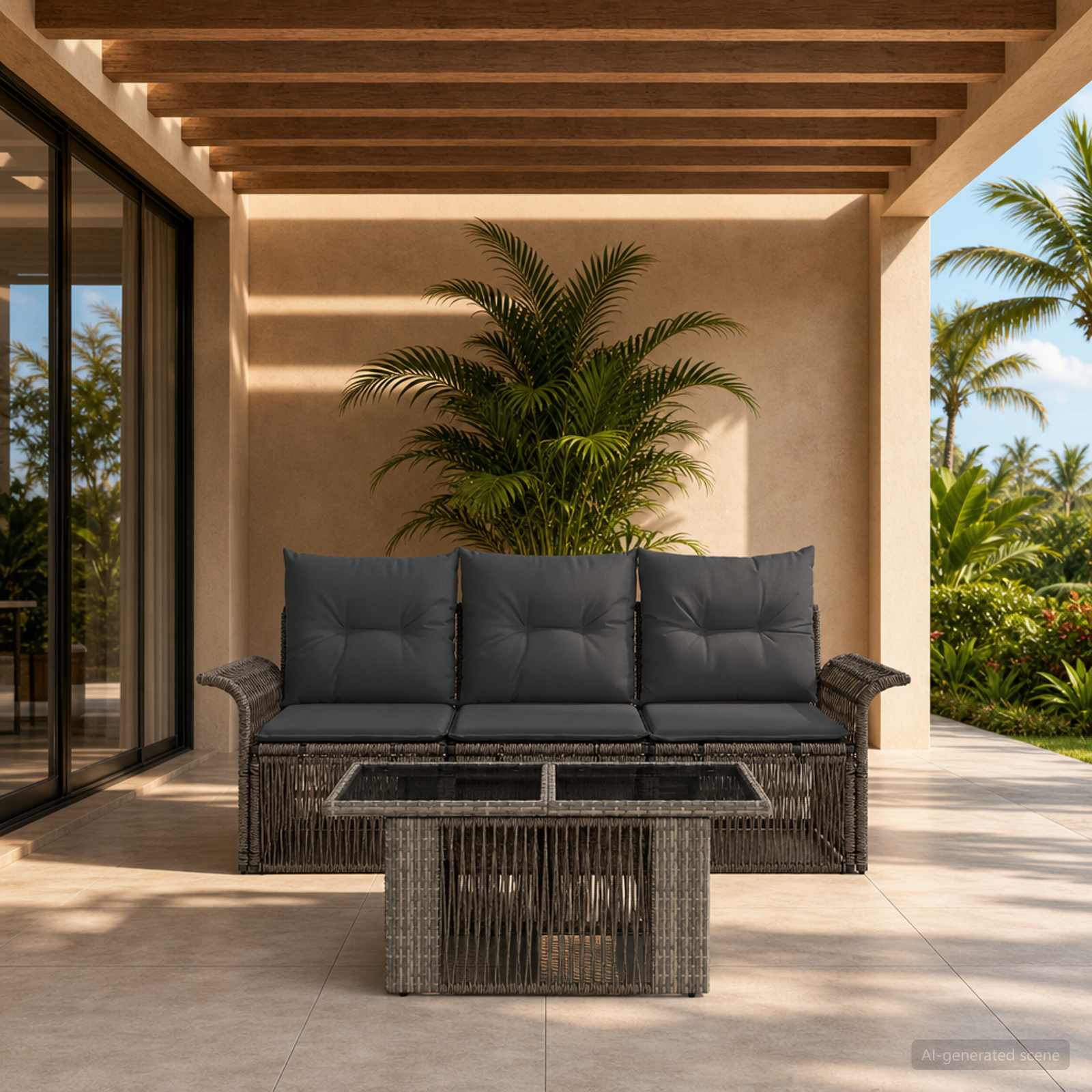 vidaXL Tuinbankenset 4 st Zwart en Cream Wit poly rattan