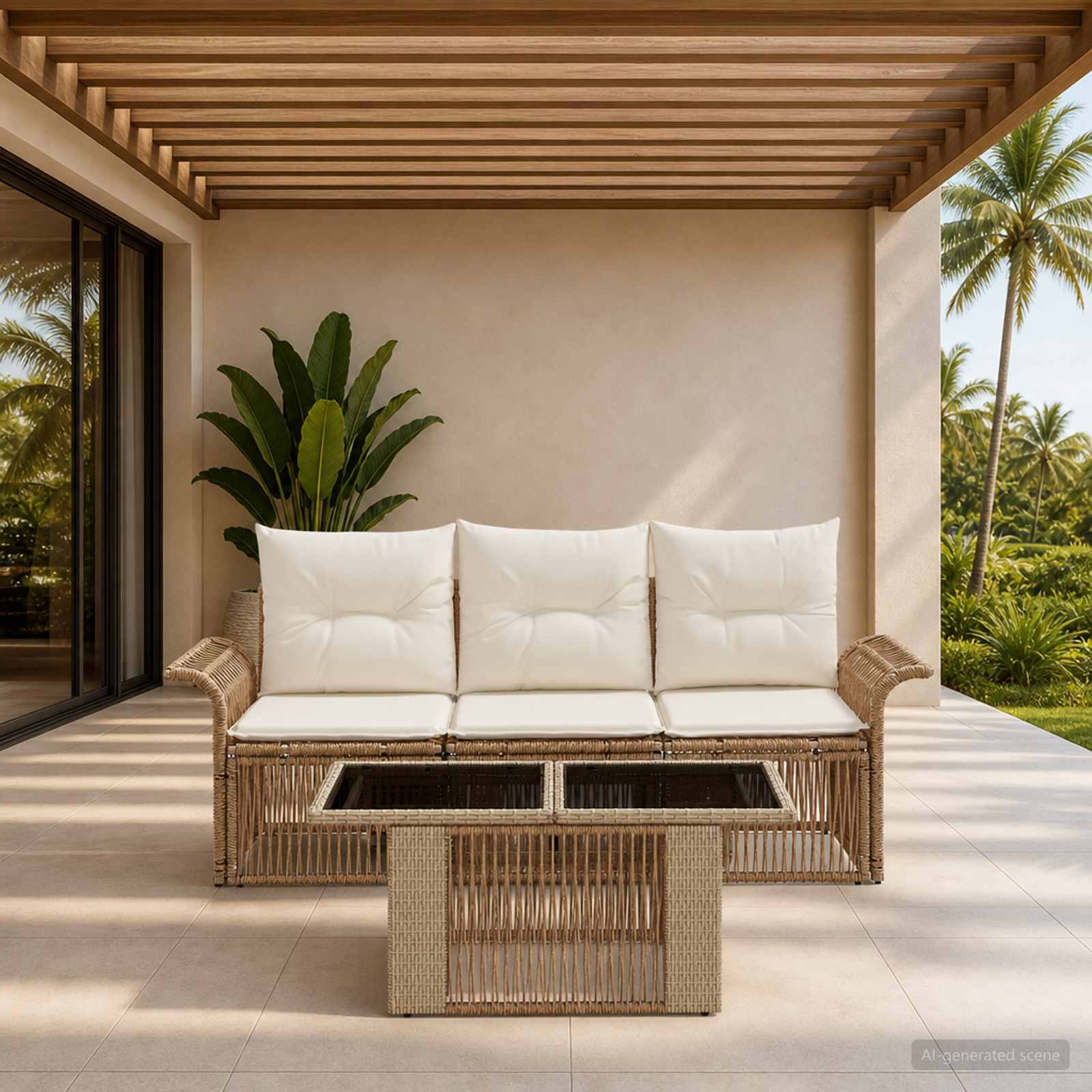 vidaXL Tuinbankenset 4 st Zwart en Cream Wit poly rattan