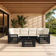 vidaXL Tuinbankenset 7 st Zwart en Cream Wit poly rattan