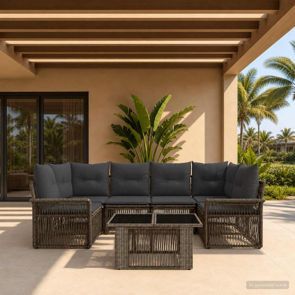 vidaXL Tuinbankenset 7 st Zwart en Cream Wit poly rattan