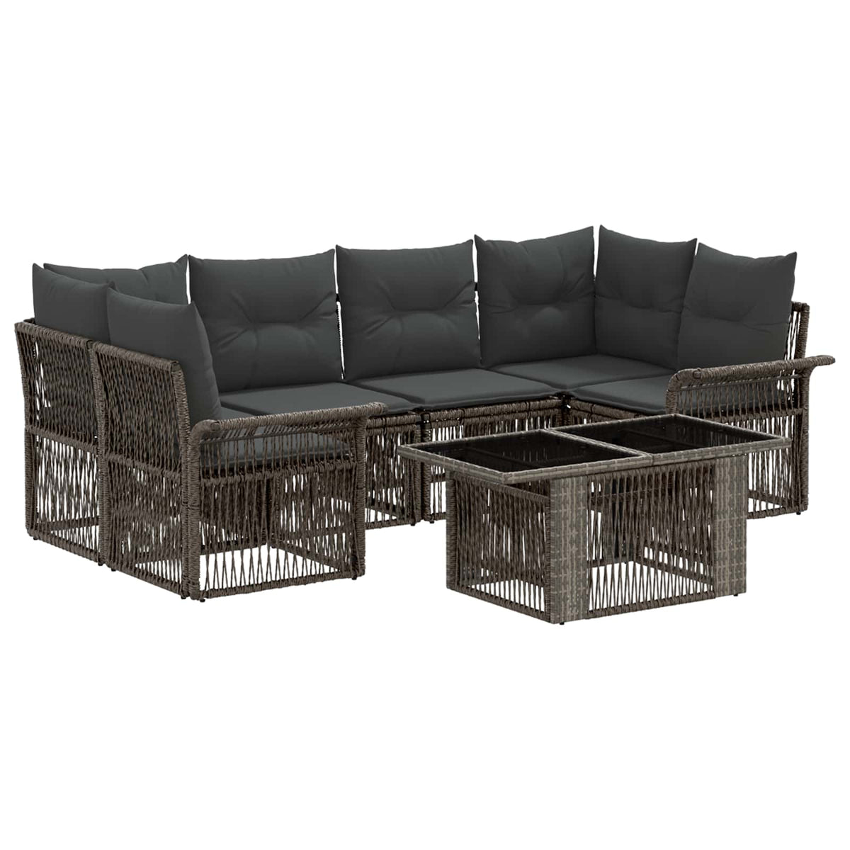 vidaXL Tuinbankenset 7 st Zwart en Cream Wit poly rattan